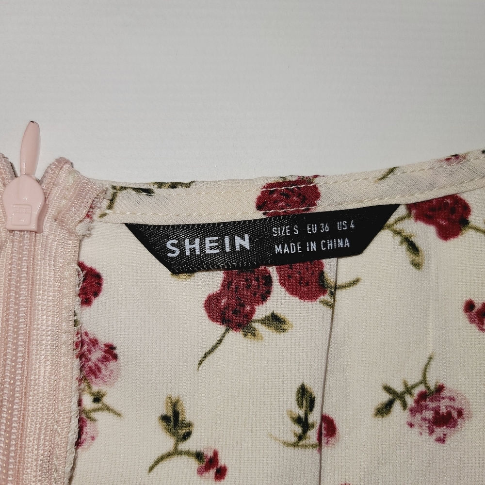 Shein floral dress tie neck cuffed sleeve - Picture 10 of 10